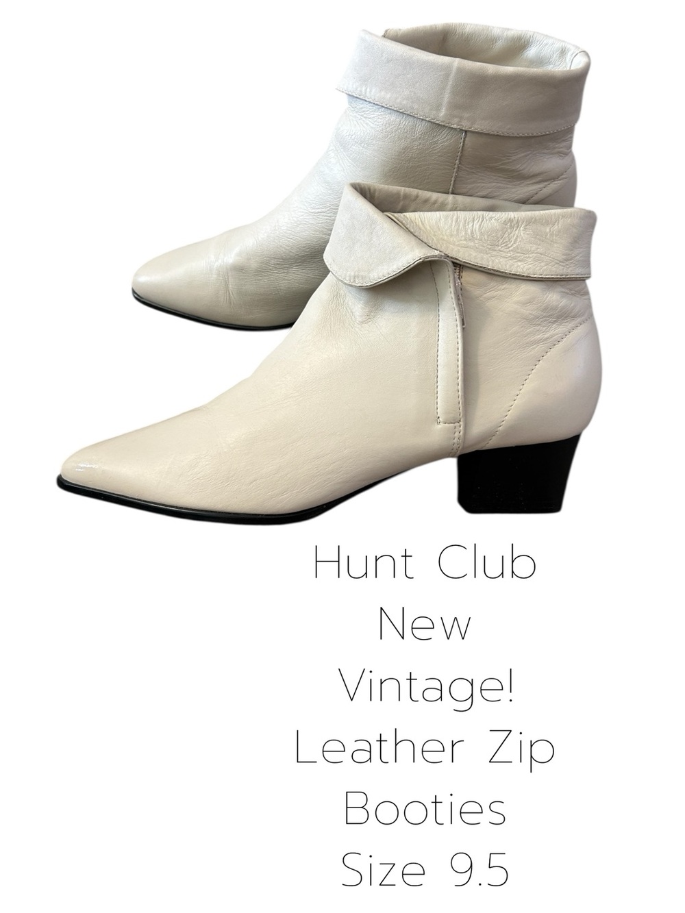 NEW! VINTAGE Hunt Club Cream Leather Fold-Cuff Ankle Boots